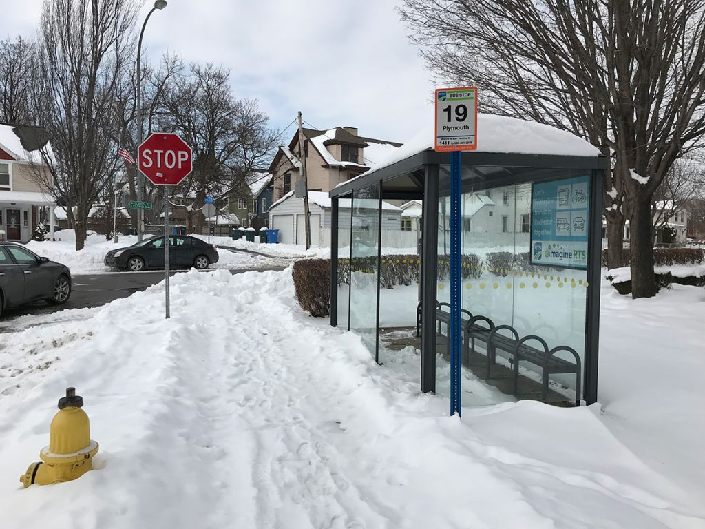 Winter sidewalk in Rochester, NY