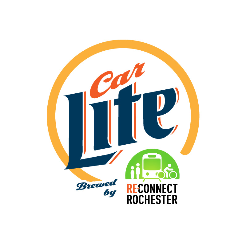 Logo: "Car Lite Brewed by Reconnect Rochester." Styled like a beer logo.